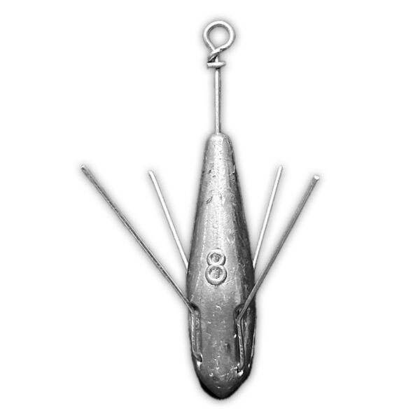 Sputnik sinker on white background showing surf fishing weight design